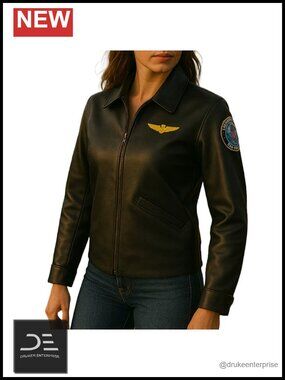 Faux Leather Aviator Bomber Jacket Flight Patches Zip Women
